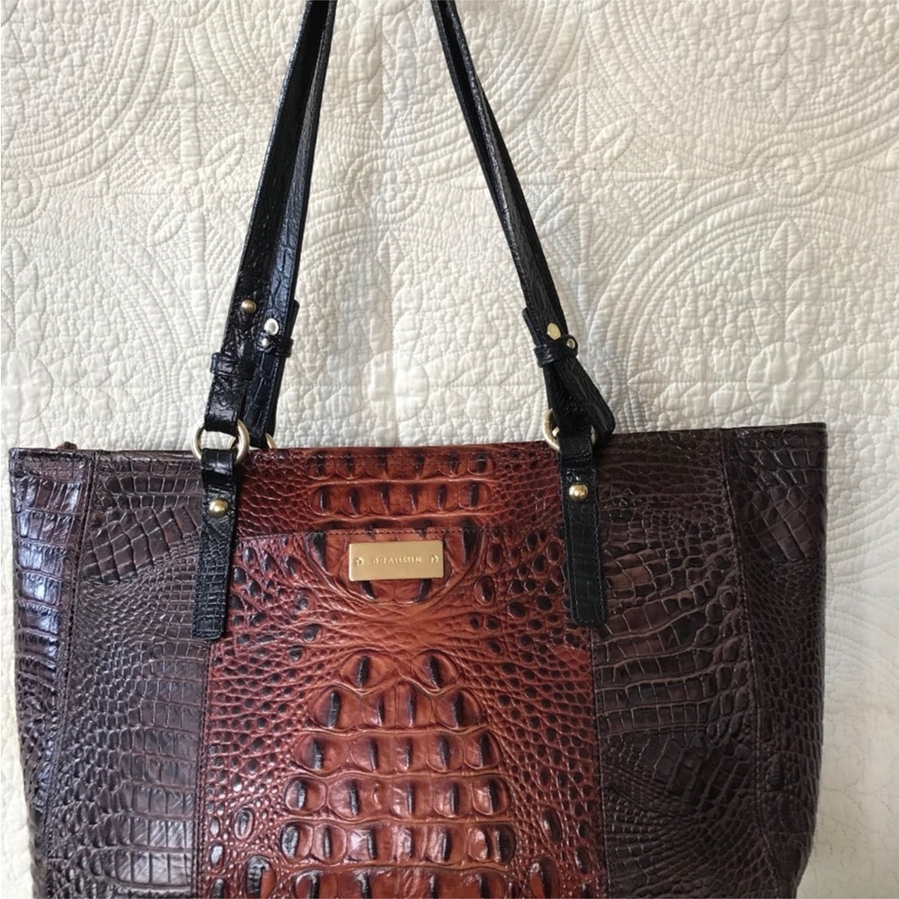 Brahmin Brown and Black Satchel with Textured Finish with matching wallet